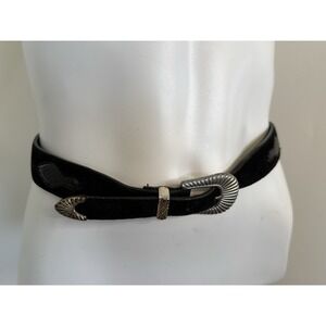 Liz Claiborne Genuine Suede Leather‎ Snake Trim Belt Women's Small Black 26-29"